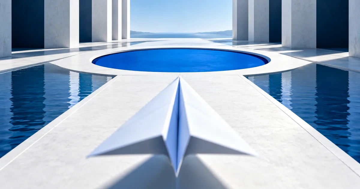 A white runway and paper airplane leading toward a single blue target.